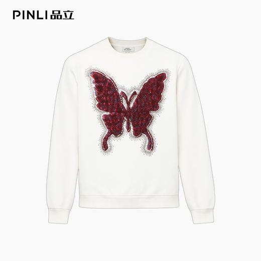 PINLI品立春季新款蝴蝶烫钻圆领卫衣美式潮牌宽松长袖男上衣BG251109002 商品图4