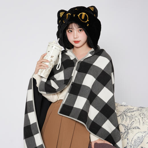 大英博物馆 盖亚·巴斯特系列 萌猫格纹披肩毛毯午睡毯 商品图1