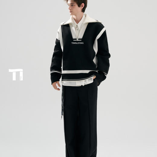 启世录TIWILLTANG“摹屿影廓”翻领撞色毛衫 商品图4