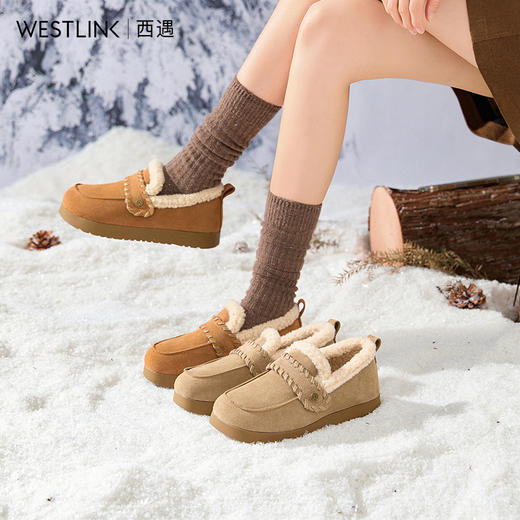 西遇全包加绒勃肯鞋女新款秋冬保暖外穿棉鞋软底毛毛乐福鞋V2257294 商品图0