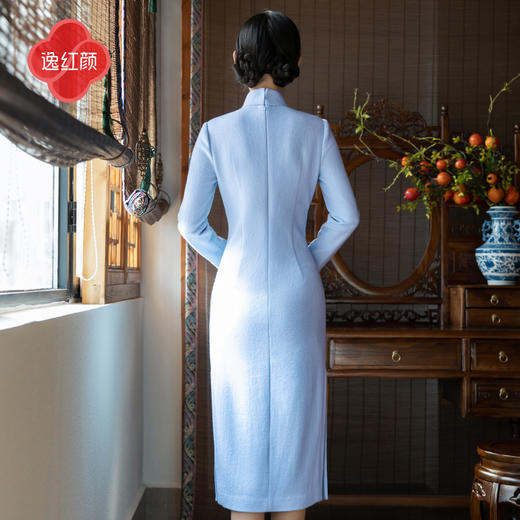 逸红颜 雪竹 2025秋冬新品针织呢定位竹叶钉珠绣新中式日常旗袍女 商品图2