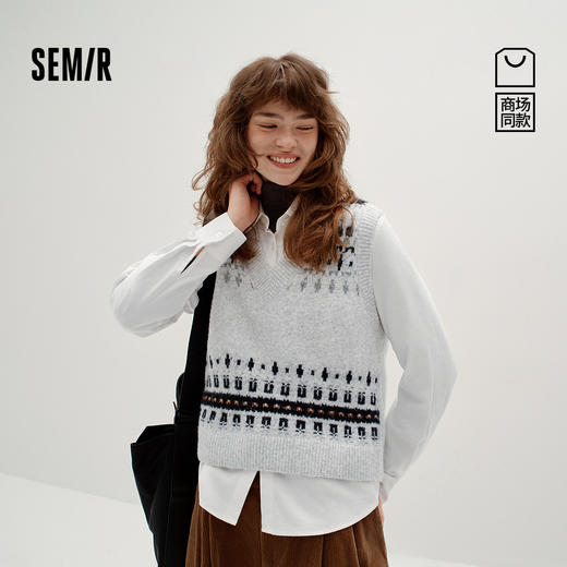 商场同款|森马长袖衬衫女冬费尔岛短背心磨毛衬衣2025新款两件套 商品图0