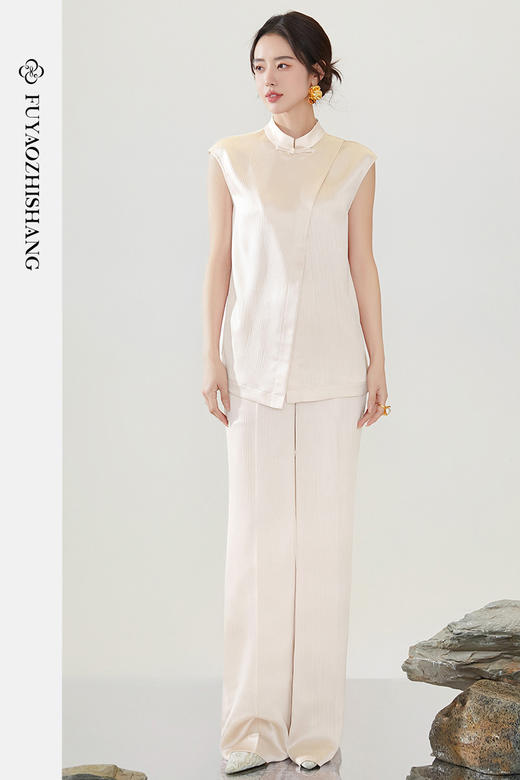 FUYAO扶摇 夏装搭配一整套国风盘扣小衫阔腿裤两件套盐系穿搭套装 商品图5