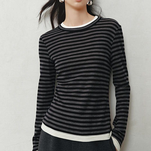 NEELLY纳俪商场同款冬季新款时尚假两件条纹针织衫女显瘦百搭上衣N25103T01065 商品图2