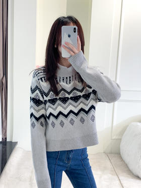【孤品样衣，不退不换】高级感撞色高领镶钻长袖毛衣