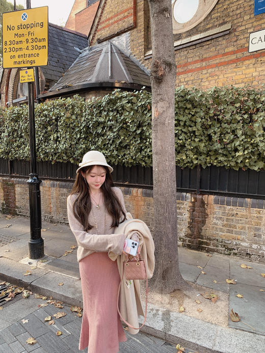 金蘑菇菇 /v领羊绒一体毛衣+过膝鱼尾裙 商品图1