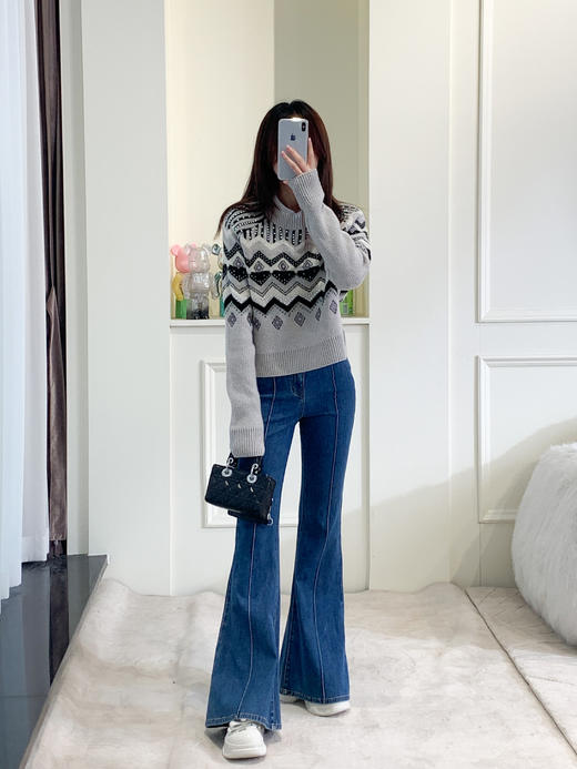 【孤品样衣，不退不换】高级感撞色高领镶钻长袖毛衣 商品图2