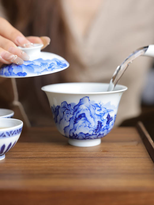 【宋山观窑】仿宋山水重工薄胎二才盖碗满容约150cc/杯子30cc 商品图2