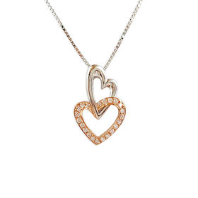 【天然正品】莱绅通灵AU750双色金时尚设计款双爱心造型钻石吊坠项链 链长：38CM女士301025NJS41