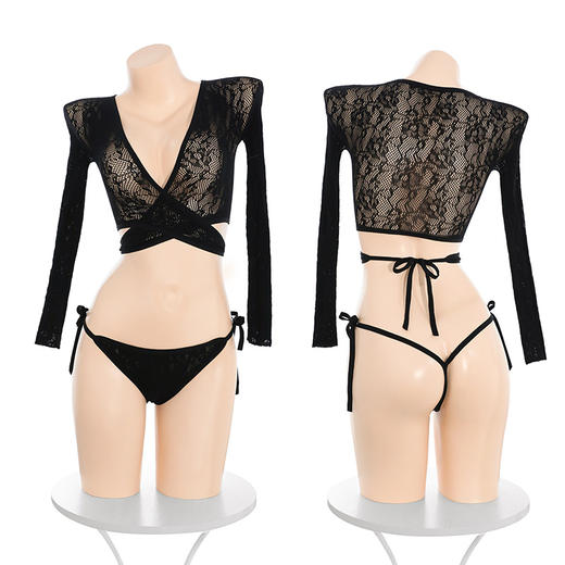 【情趣内衣】霏慕 魅惑绑带分体式连身网衣套装7542 商品图10