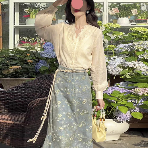 裁缝学苑AH82新中式V领蕾丝小衫上衣纸样半身裙套装打版裁剪图 商品图2