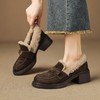 【预售5天】时尚百搭深口单鞋女加绒加厚圆头中跟粗跟真皮磨砂皮乐福鞋女ASZ&KL777R 商品缩略图4