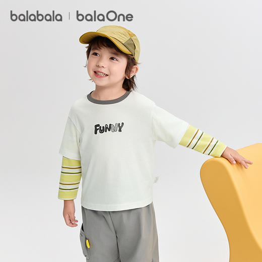 巴拉巴拉童装男童长袖t恤假两件纯棉打底衫2025新款秋装条纹撞色 商品图2