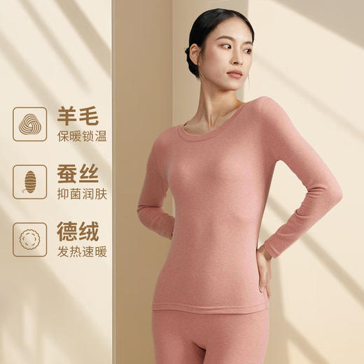 【发热德绒抗寒保暖❗️宛如冬天的第二层皮肤】秋冬德绒保暖内衣套装圆领美肤衣女士打底衫秋衣秋裤。hb 商品图1