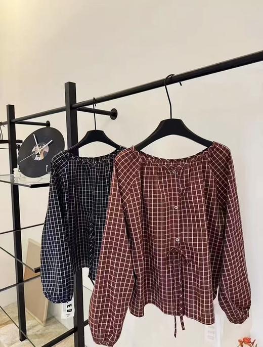 复古格子！！简约格子宽松喜带森系小衫-喜出 商品图2
