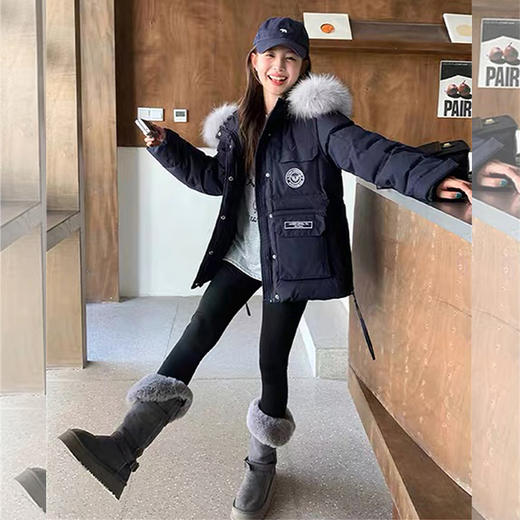 西遇韩版加厚棉服女冬季新款大毛领连帽短款工装派克服SS051747 商品图1