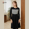 司歌弹力拼条纹收腰长袖连衣裙秋冬A921039X 商品缩略图2