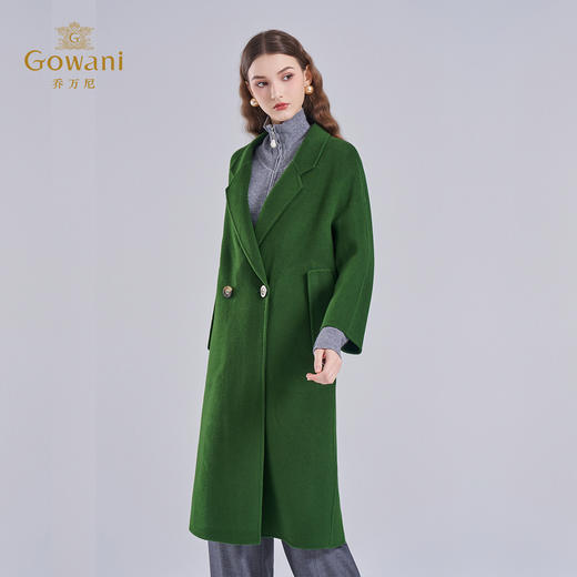 乔万尼重磅绵羊毛大衣复古绿色毛呢外套EF4A146 商品图1