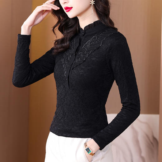 KQL B41N659半高领蕾丝打底衫加绒加厚保暖上衣洋气小衫 商品图1