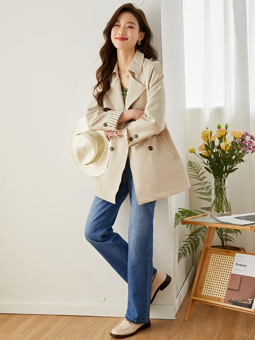 【双𝟭𝟭特卖】熙世界风衣外套女中长款2025春秋新款时尚气质流行大衣高级设计感 商品图4