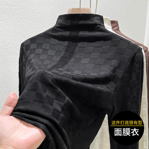 「自j」全新升级【铂金会员119/天猫159/差价40】(94217)洛诗琳半高领格子提花上衣2025秋冬新款百搭加绒打底衫上衣 商品图1