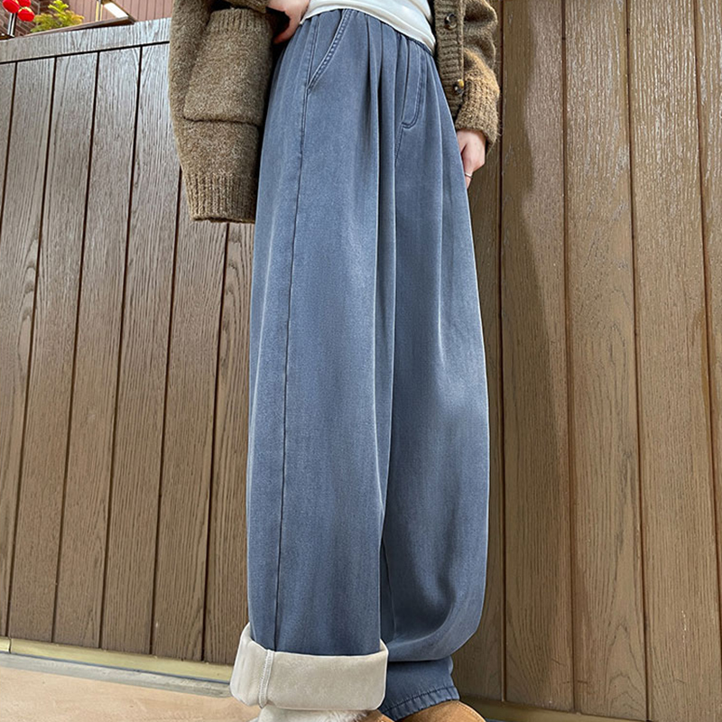 好穿的天丝牛仔裤！加绒款莱赛尔天丝加绒阔腿牛仔裤