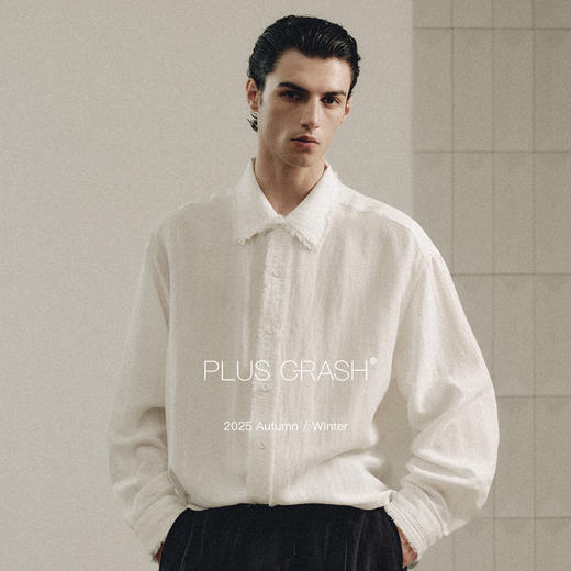 PLUS CRASH2025秋季新款重工水洗毛边老钱高智风宽松百搭时尚衬衫 商品图0