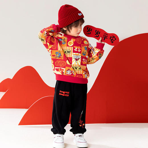 汪汪队新年装儿童加绒卫衣男童水印花版卫衣冬装宝宝卫衣预售 商品图3