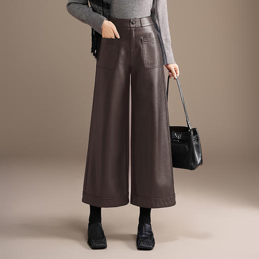 垂坠感时尚PU皮裤，通勤高腰A字阔腿裤直筒裤MYX-KDFY-Y25123-L 商品图2