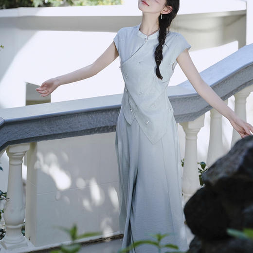 裁缝学苑AH81新中式旗袍套装不规则无袖小衫纸样阔腿裤裙裤打版 商品图1