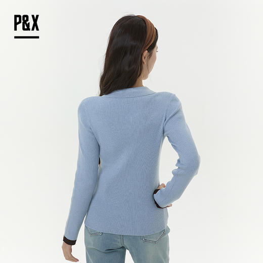 P&X设计师女装2025冬季长袖显瘦打底款式短款毛衣 825418162 蓝色 商品图4