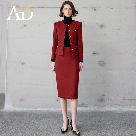 AD高级感石榴红粗花呢外套2024冬季新款职业西装套装小香风两件套 商品图0