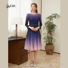 司歌渐变网纱长袖春秋连衣裙A921097X