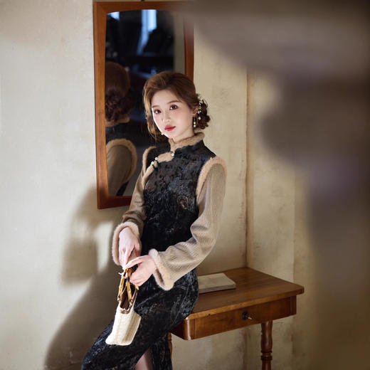 韩国绒长款修身显瘦，加绒加厚旗袍LJX-F9403 商品图3
