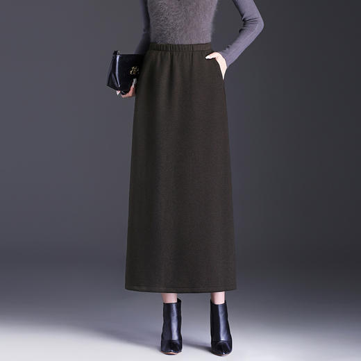 松紧腰长款修身包臀裙，职业通勤毛呢半身裙直筒裙MYX-LDNS-25127-L 商品图1