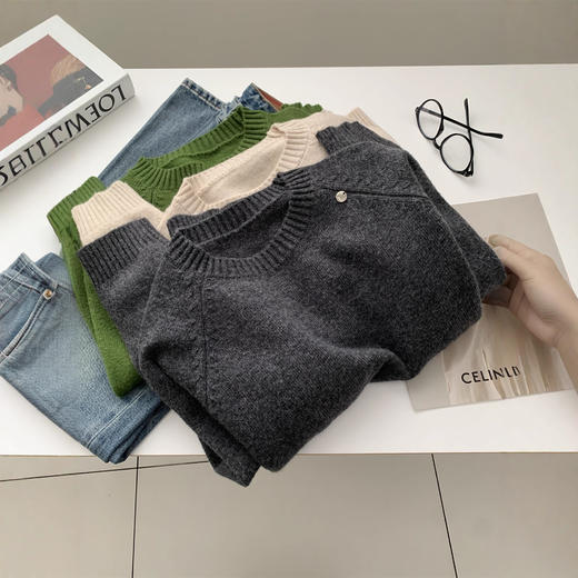 2025秋冬圆领钉扣套头毛衣！含羊毛针织衫女糯叽叽兔绒插肩袖毛衣外套保暖！ 商品图3