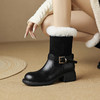 【预售5天】真皮厚底加绒马丁靴女新款冬中跟真皮黑色翻毛保暖短靴雪地靴LD&7526 商品缩略图1