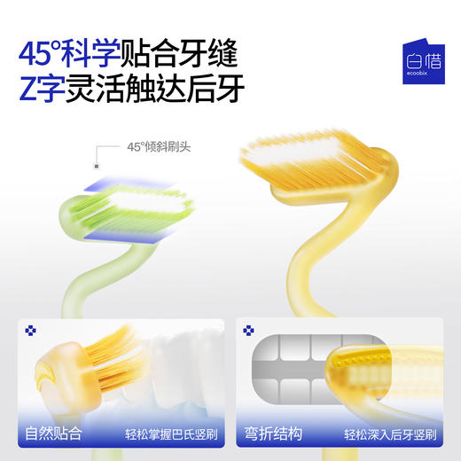 Ecoobix 白惜软毛长头牙刷/Z字牙刷2/4支装（赠25g牙膏*2+漱口水12ml*8） 商品图6