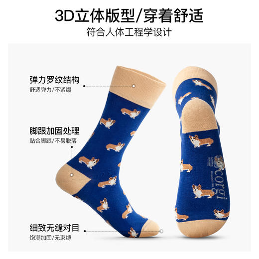 CORGI 英国进口 男款柯基狗狗印花中筒袜 商品图2