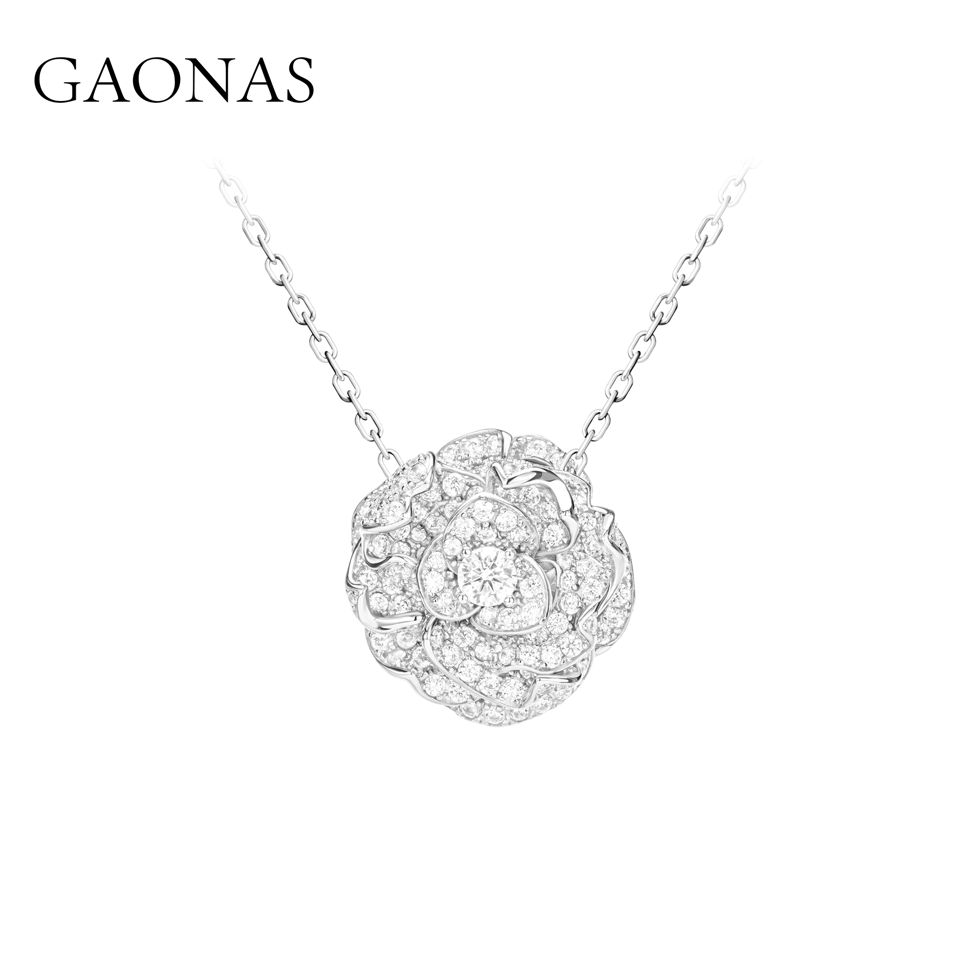 GAONAS 白月光 时尚玫瑰设计白项链