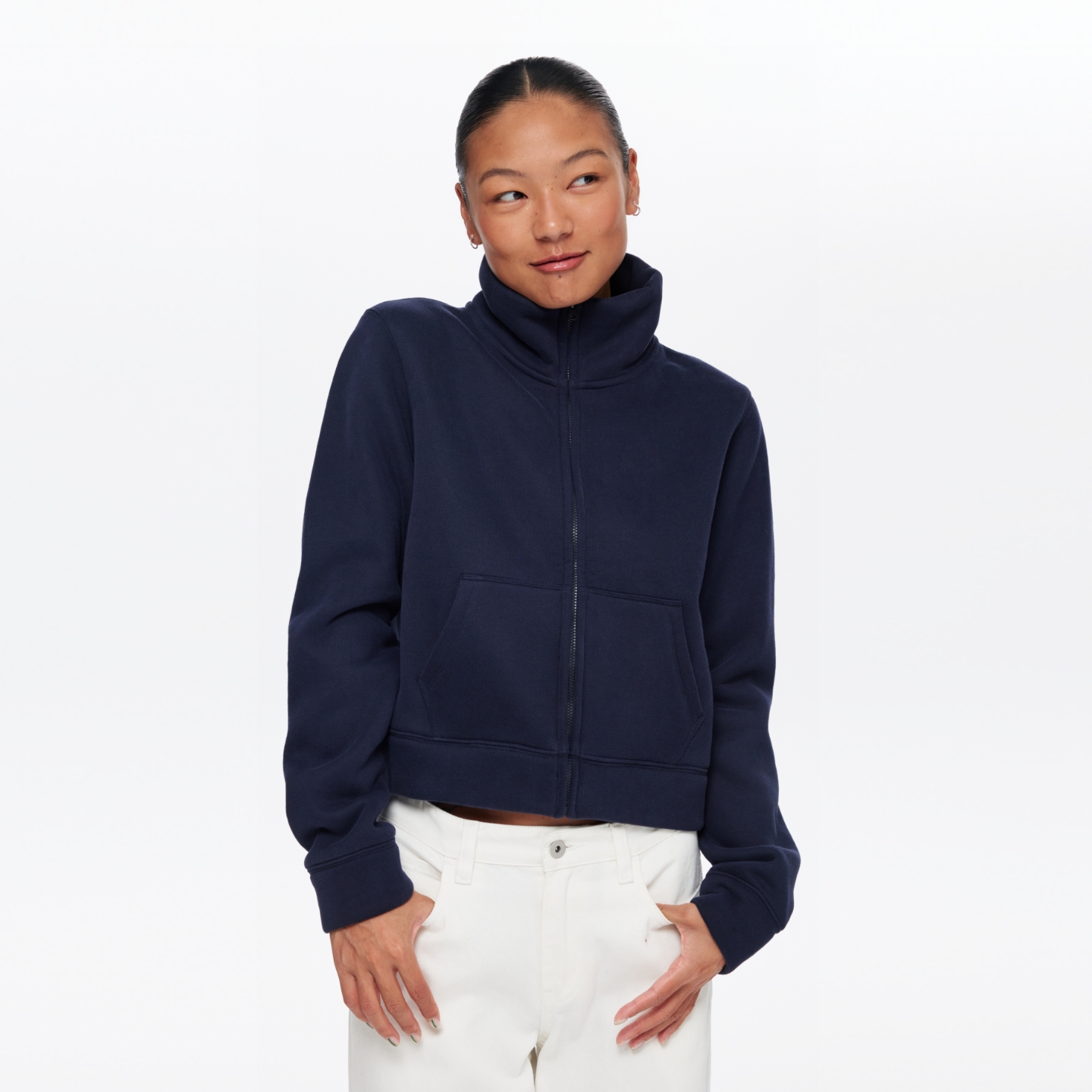 oneup立领抓绒短款拉链卫衣