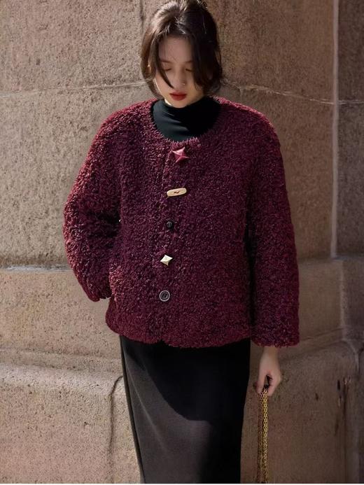 皮毛一体！！爆款彩色粽子扣852小香风30%毛女秋冬季皮毛一体加厚保暖外套-喜出 商品图1