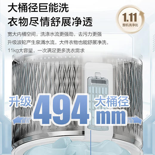 海尔11公斤双动力防缠绕波轮洗衣机全自动国家补贴直驱变频家用一级能效静音智投 大桶BDEV77A7精华洗+双动力防缠绕+晶彩屏XQS110-BDEV77A7 商品图6