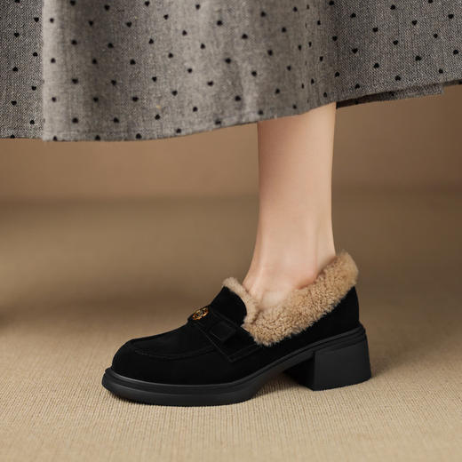 【预售5天】时尚百搭深口单鞋，加绒加厚圆头中跟乐福鞋ASZ&KL777R 商品图2