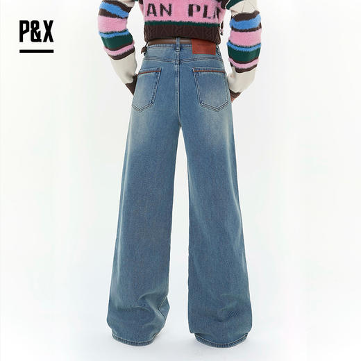 P&X设计师女装2025冬季显瘦高腰阔腿裤牛仔长裤825410178 蓝色 商品图4