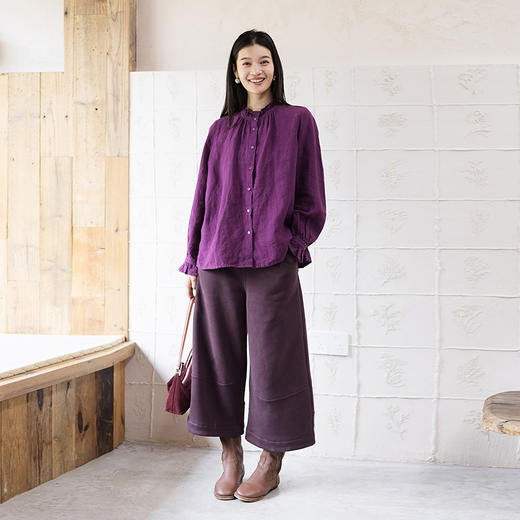 绽放721朵/加厚亚麻花边领开襟正常肩长袖衬衫气质文艺百搭小衫女 商品图1