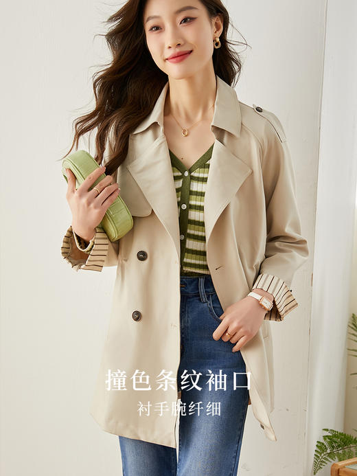 【双𝟭𝟭特卖】熙世界风衣外套女中长款2025春秋新款时尚气质流行大衣高级设计感 商品图1