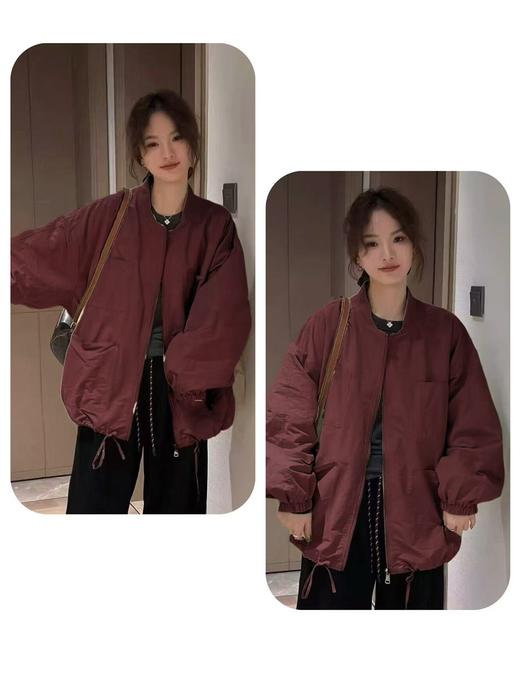 太划算啦！！夹棉中厚宽松超显白车厘子色外套-喜出 商品图1