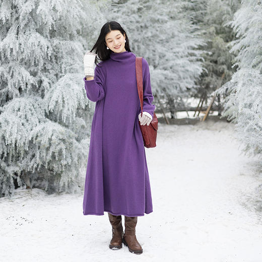 绽放723朵/绝绝紫堆领羊毛长裙·长款堆堆领毛织连衣裙女保暖裙子 商品图2