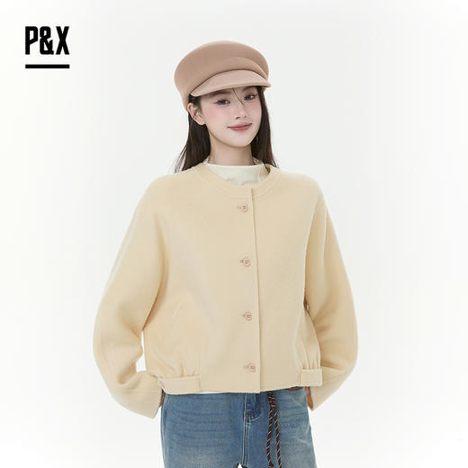 P&X设计师女装2025冬季小香风双面呢短款大衣 825421118 黄色 商品图0